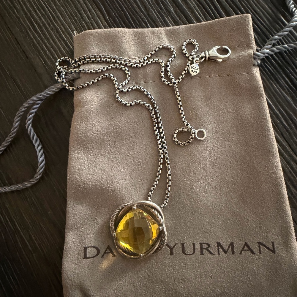 David Yurman Silver Necklace with Citrine Pendant